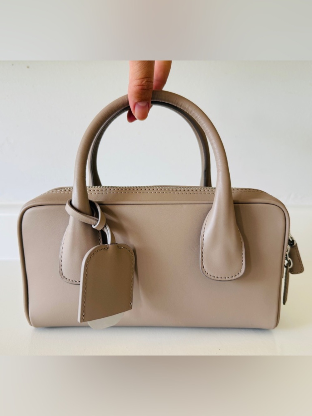 BY FAR Taupe Leather Top-Handle Women's Bag Mini Purse Versatile